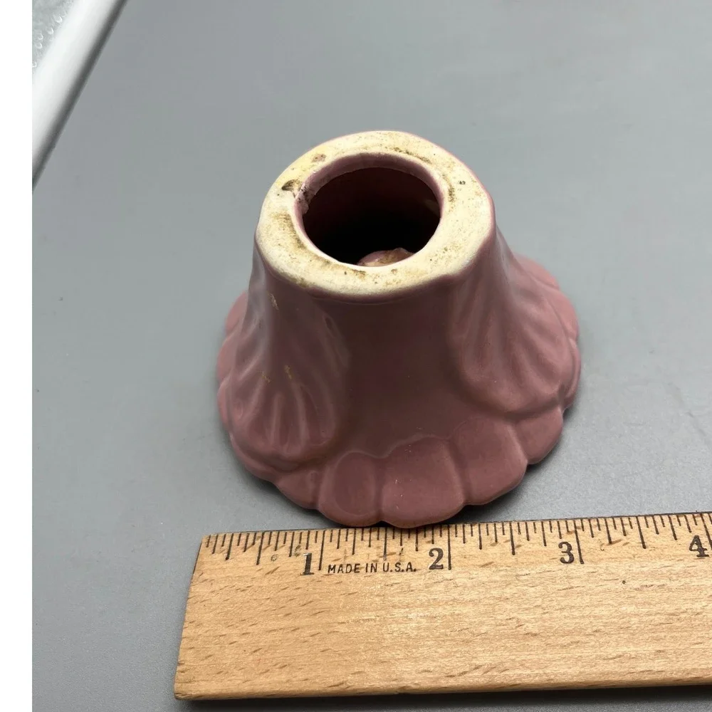 Pair Vintage Mid Century Pink Pottery Flower Candle stick holders‎